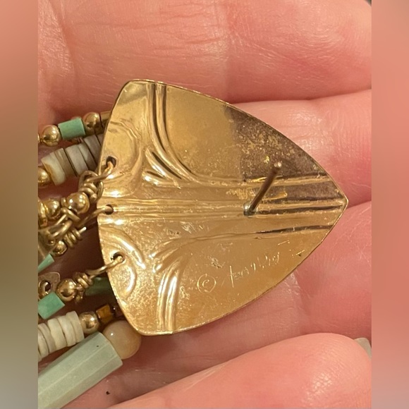 Vintage Signed Tabra Scarab Dentalium Gold Filled Dangle Earrings Pierced - Picture 5 of 12